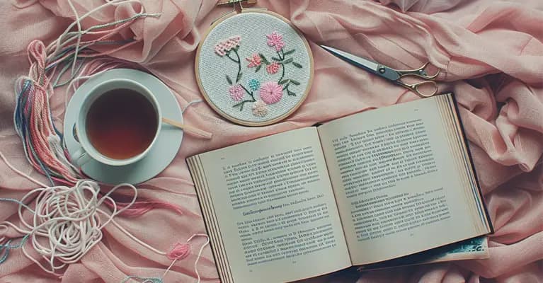 cross stitch and reading